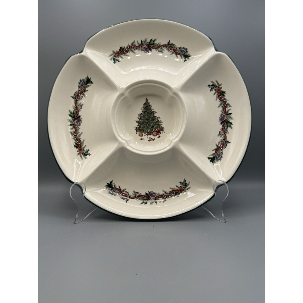 Macy's The Cellar O' Tannenbaum Christmas 12 1/2" Chip and Dip Server 1992